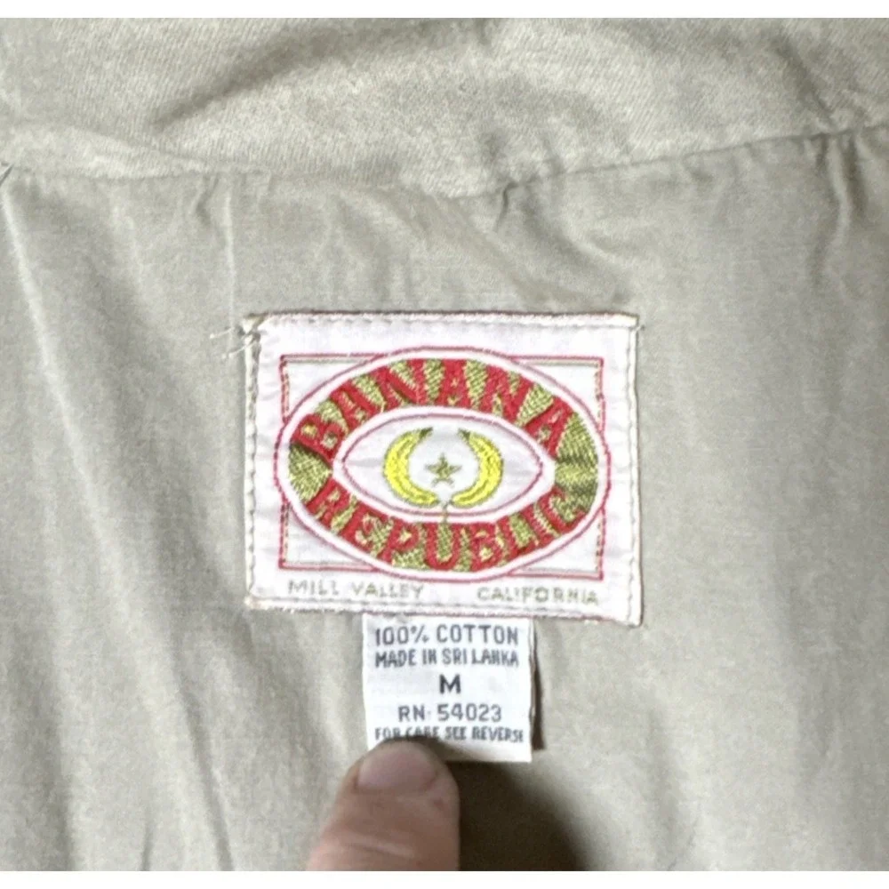 Vintage Banana Republic Cargo Zip Vest Jacket‎ Mens Medium Safari Hooded Travel